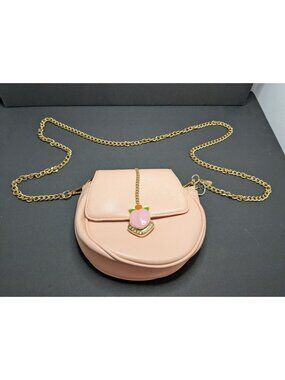 Stay Peachy Pink Faux Leather Crossbody Bag With Gold Chain Strap & Peach Charm